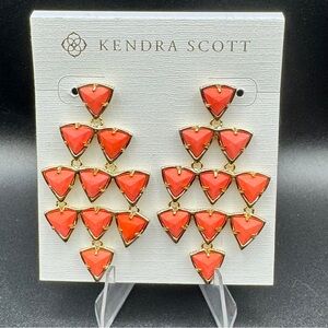 RARE Kendra Scott Vale Statement Earrings Coral Orange Gold Tone Retired